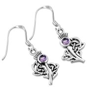 Amethyst Stone Thistle Silver Earrings - e295